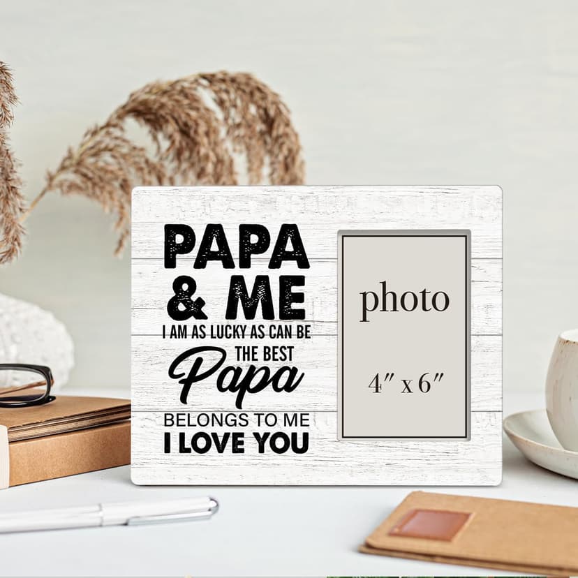 Rustic Papa and Me Wood Picture Frame 8 x 10 Inches, Wall Mount and Tabletop - 4 x 6 Inch Photo Oqtumes Papa Gift Wood Picture Frame, Gifts for Grandpa Grandad Grandfather B0CJ2SK25W