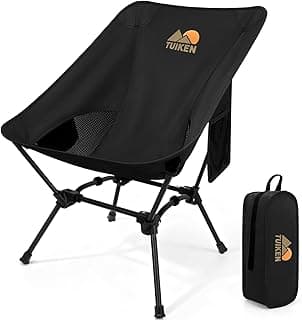 Ultralight Camping Chair Backpacking Chair, Portable Camp Chair with Cup Holder & Storage Bag, Lightweight Compact Folding Chair for Hiking, Travel, Picnic Mountaineering（Deep Black）