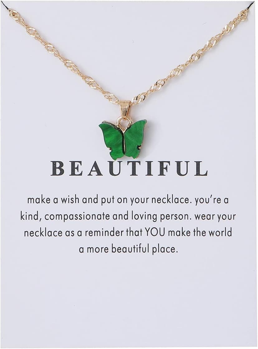 Rrdaily 9 Pcs Dainty Colorful Butterfly Pendant Necklace Set for Women,Bohemian Acrylic Butterfly Chain Necklace Cute Jewelry Gift