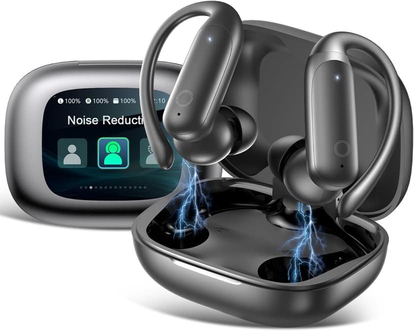 LEEMC Wireless Earbuds, Bluetooth Headphones 6.0, Ear Buds with Touch Screen, ANC ENC Noise Cancelling, 40H Bass Stereo Sound Over-Ear Earphones for iOS, Android, Sports, Workout,Charcoal