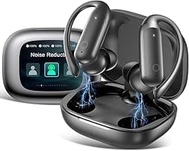 LEEMC Wireless Earbuds, Bluetooth Headphones 6.0, Ear Buds with Touch Screen, ANC ENC Noise Cancelling, 40H Bass Stereo Sound Over-Ear Earphones for iOS, Android, Sports, Workout，Charcoal