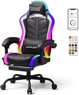 GTPLAYER Gaming Chair, Computer Chair with RGB LED Lights, High Back Ergonomic Chair for Adults with Footrest and Linkage Armrests& Headrest Lumbar Support (Without Bluetooth Speakers)