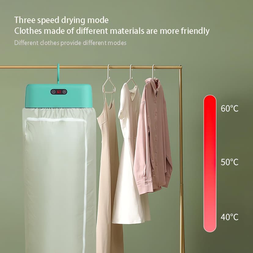 Portable Electric Clothes Dryer, Foldable Baby Garment Drying Rack with 3 Speed Settings, Travel-Friendly Hanging Wardrobe Dryer with Digital Display