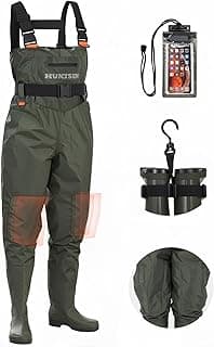 HUNTSEN Fishing Waders for Men Women - 2-Ply Nylon/PVC Waterproof Hunting Chest Waders with Boot Hanger&Phone Case, Size10-12
