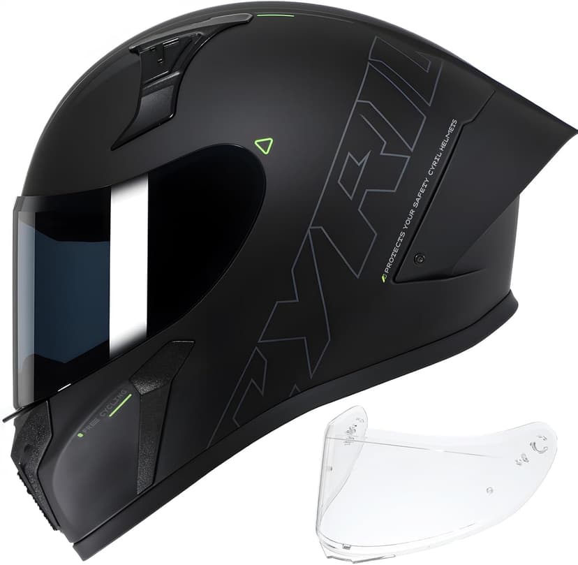 CYRIL Full Face Motorcycle Helmet DOT Approved for Adults Men Women, Motorbike Street Bike Racing Helmet with Tinted & Extra Clear Tool-Free Swappable Visors, Includes Storage Bag