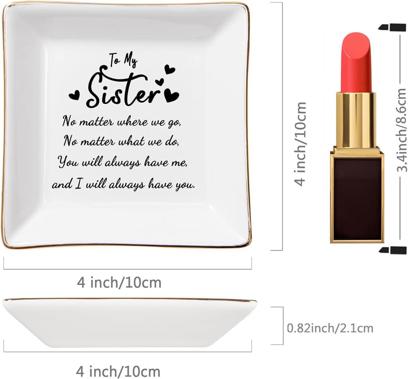 Sister Gifts Jewelry Dish Trinket Tray - No Matter Where...No Matter What...You Will Always Have Me, Birthday Valentines Mother's Day Christmas Gifts for Sisters from Sister
