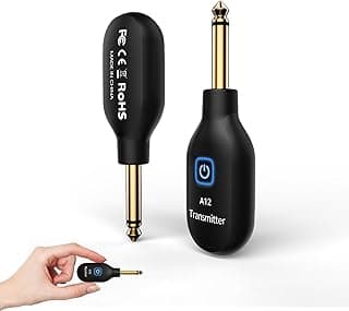 A12 Wireless Guitar Transmitter Receiver - 2.4GHz System, 24-bit 48KHz Audio, 100ft Range, No Latency, Rechargeable, Easy Pairing for Electric Guitar & Bass - Accessories (1TX+1RX)