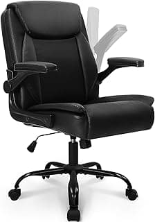 NEO CHAIR Desk Office Gaming Computer Chair Ergonomic Executive Mid-Back Leather with Adjustable Padded Flip-Up Armrests Cushion Wheels Swivel for Home Study Task (Black White)