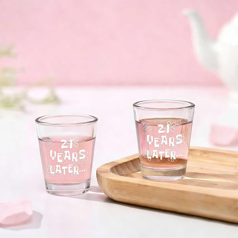 Futtumy 21 Years Later Shot Glasses Set 2, 21st Birthday Gift for Her, 21st Birthday Gifts for Him, Gifts for 21 Year Old Male Female Women Men Son Daughter, Funny Birthday Present for Him or Her B0G4GX17D8