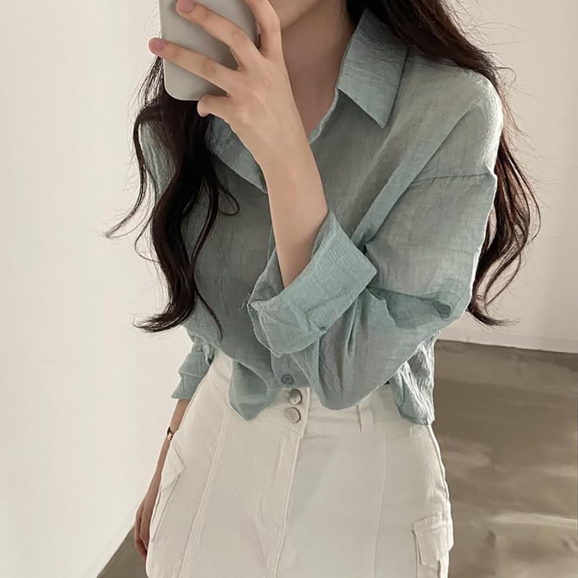 LREUIP Chic Korean Style Academy Style, Casual Perspective Sexy, Versatile Long Sleeved Shirt, Loose top, Elegant Goddess