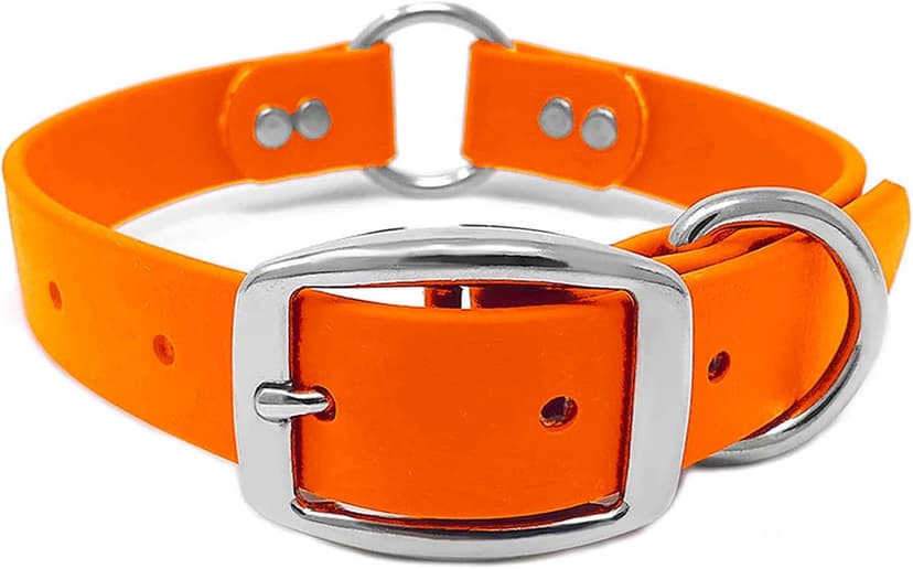 Regal Dog Products Medium Orange Dog Collar with Heavy Duty Double Buckle & D Ring | Vinyl Coated, Custom Fit, Adjustable Biothane Dog Collar Chew Resistant Waterproof Center-Ring Collar for Dogs