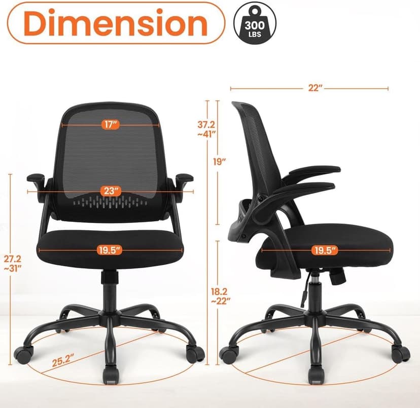 NEO CHAIR Office Chair Gaming Desk Computer Mesh Ergonomic Chair with Flip-up Arms Comfy Lumbar Support Adjustable Height Rolling Wheels Chair for Home Office (All Black)