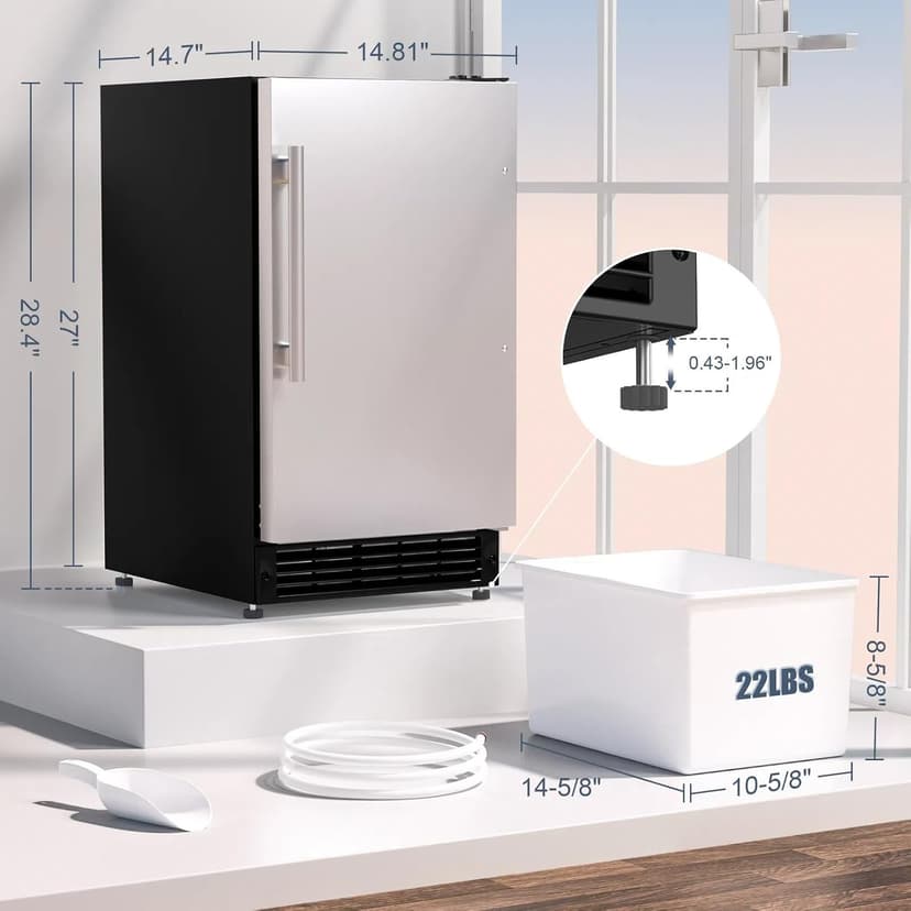 COTLIN Drainless Ice Maker 15" W with 22LBS Storage Bin, Free-Standing Under Counter Ice Maker Cabinet Ready, Crescent Ice for Home, No Drain Required, ETL Approved, 2026 Upgraded