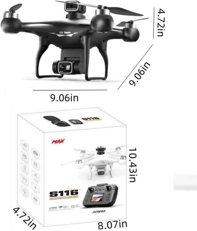 RC Hobby Drone with Screen Display Remote Control, 1080P Dual Camera, Speed Adjustment, Altitude Hold, One-Key Takeoff, 3D Flips, 2 Batteries, Hovering, Brushless Motor, APP Control, Plane Copter, LED Lights, Adult Beginners FPV Quadcopter Airplane Helicopter, Drone Kids For Age 8-12 (Black)