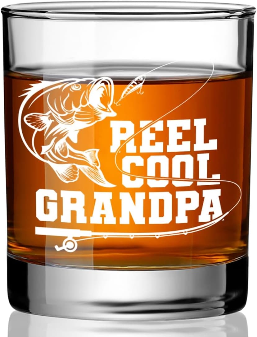 Cool Fishing Gifts for Grandpa,Man,Father in-law,Brother-in-law,Reel Cool Grandpa Whiskey Glass,Christmas,Thanksgiving,Birthday,Fathers Day Grandfarther Gift,Fisherman Gifts for Friends-wh23
