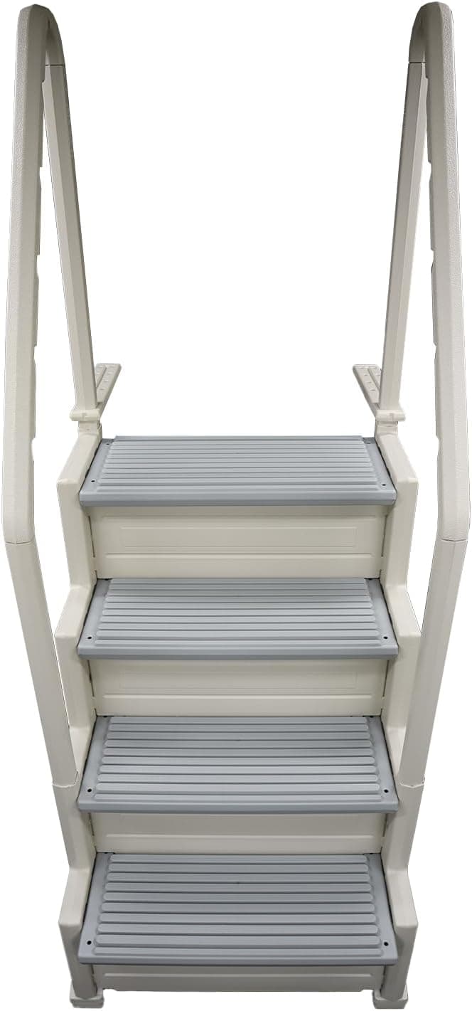 Confer Plastics Step-1X: Sturdy Above Ground Entry System with Dual Handrails and Slip-Resistant Steps, Easy Installation, Supports up to 400 lbs - Proudly Made in USA. Warm Grey with Grey Treads