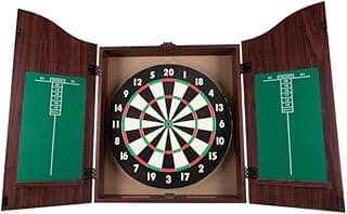 Dart Board Cabinet Set with 18-inch Dartboard, 6 Steel-Tip Darts, and Chalkboard Scoring for Game Rooms, Man Caves, and Home Bars by Trademark Poker
