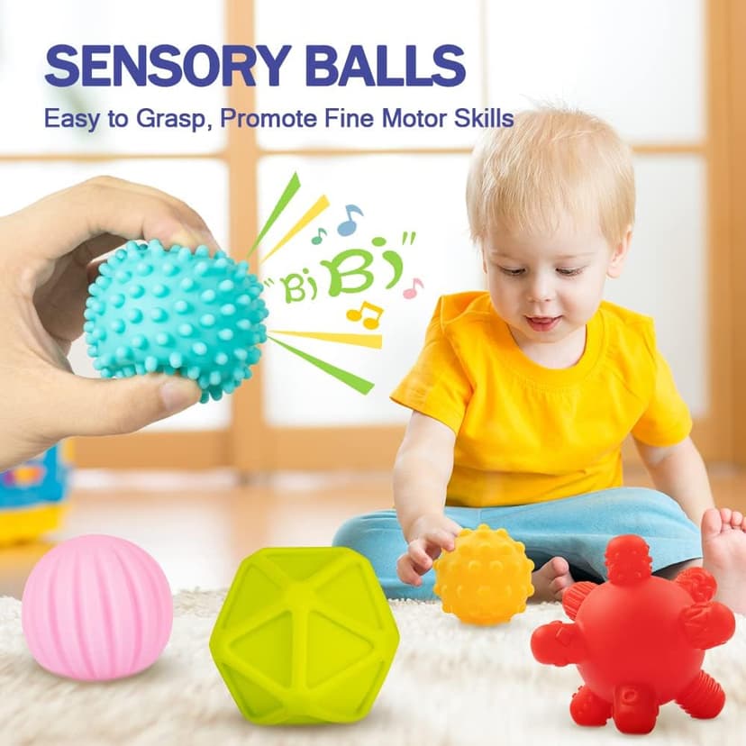 Jyusmile Baby Toys 6-12 Months, Montessori Toy for Babies 6-12 Months, Incl Stacking Building Blocks & Soft Infant Teething Toys & Sensory Balls for Toddlers 0-3-6-9-12 Month B0B2P5GK1Y