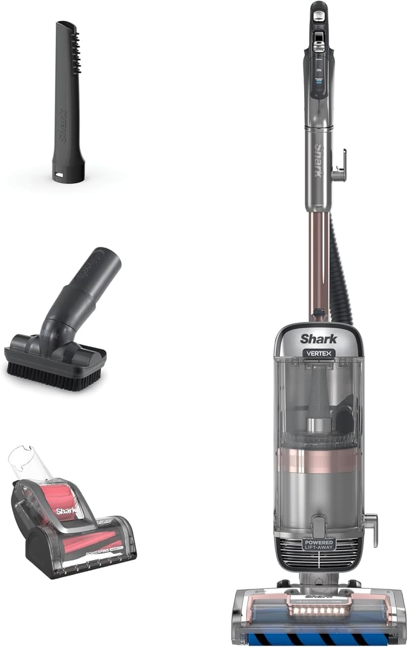 Shark AZ2002 Vertex Powered Lift-Away Upright Vacuum with DuoClean PowerFins, Self-Cleaning Brushroll, Large Dust Cup, Pet Crevice Tool, Dusting Brush & Power Brush, Silver/Rose Gold