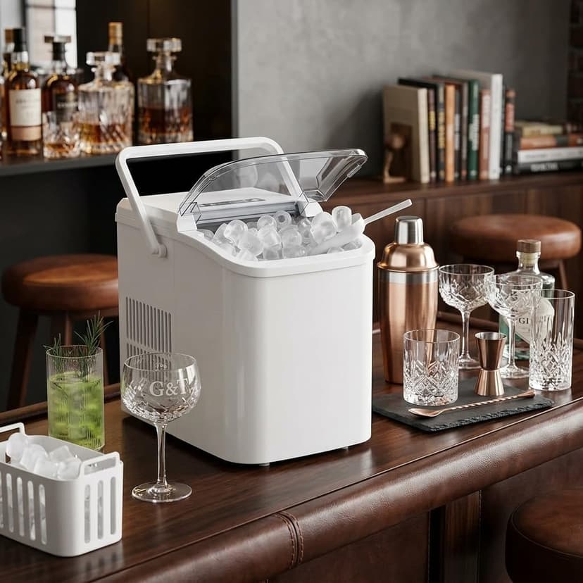 SUMELL Countertop Ice Maker with Handle, 26lbs/24H Portable Ice Machine, Bullet Ice Maker for Home, Kitchen, Camping & Bar