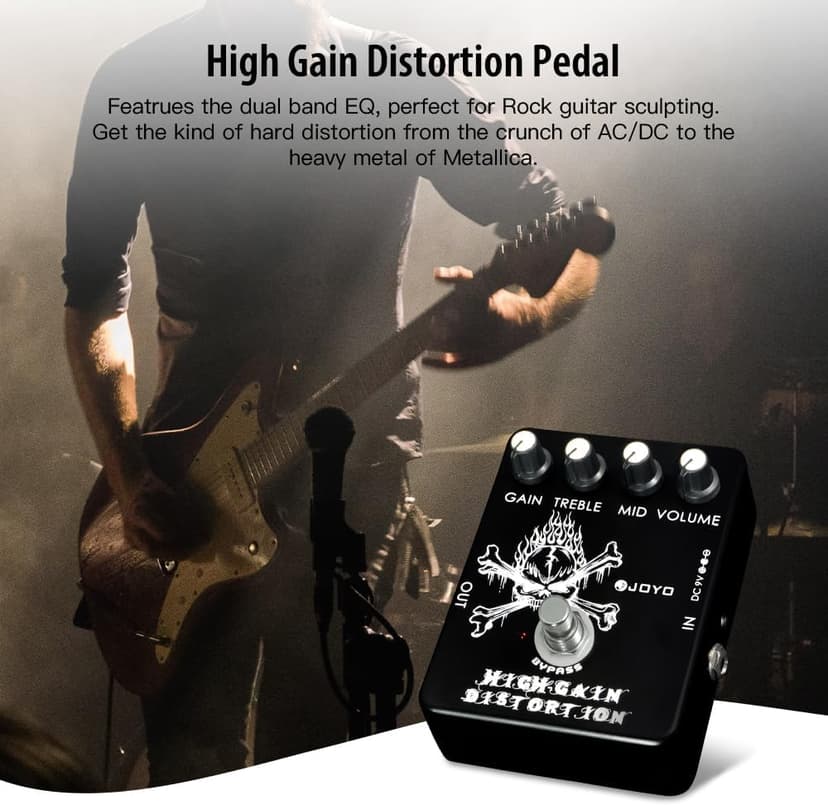 JOYO High Gain Distortion Pedal from AC/DC Crunch to Heavy Metal with Full Range EQ for Electric Guitar Effect - Bypass (JF-04)