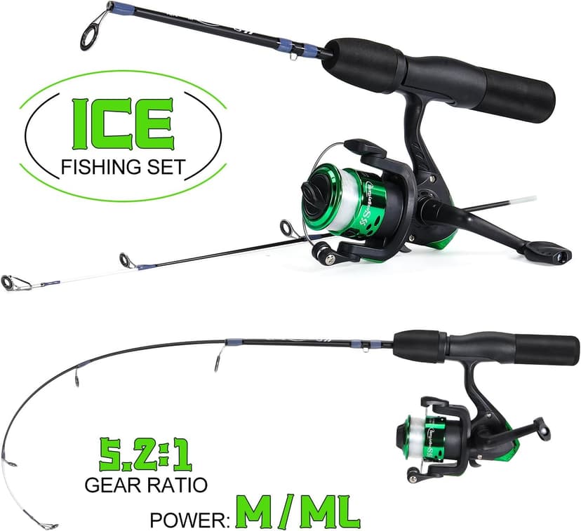 Sougayilang Ice Fishing Rod and Reel Set, Ice Fishing Includes Ice Jigs, Lures, and Essential Tackle,27" Medium/Light Power Ice Spinning Rod,EVA Foam Grip Handle