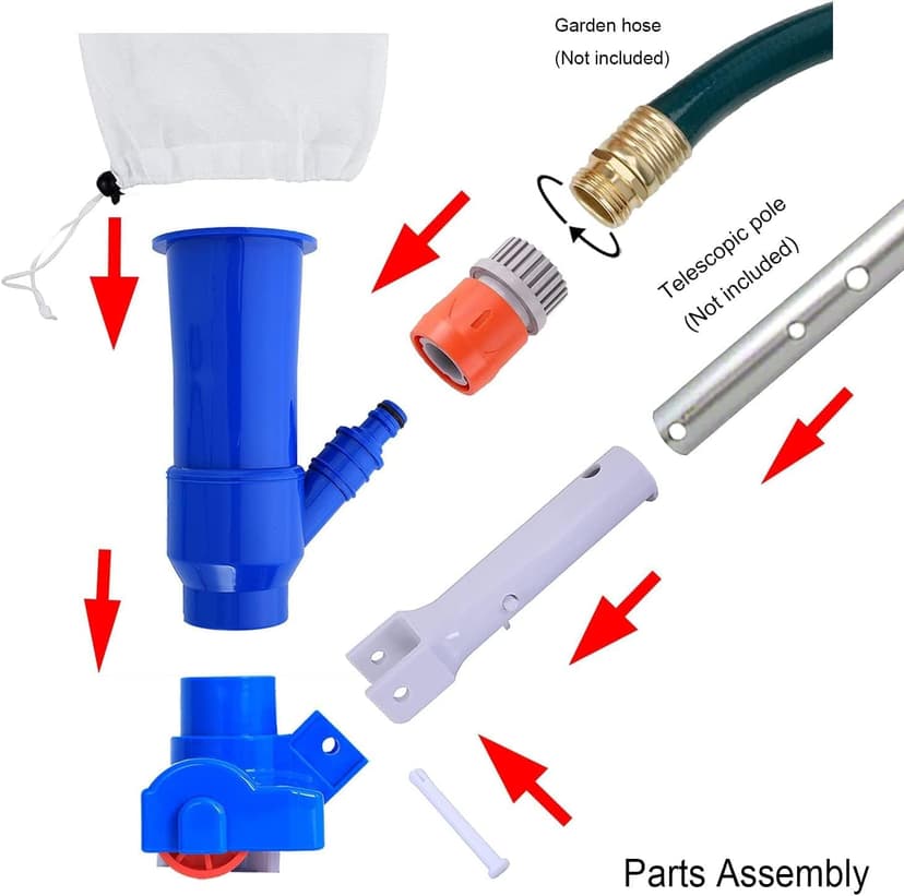Jet Vacuum W/ 6 Section Poles of 57" for Frame Aboveground/Inflatable Pool Spa, No Electric Power Needed, Use Garden Hose Water Pressure to Vacuum (A Telescopic Pole Can Be Used with This Vacuum)