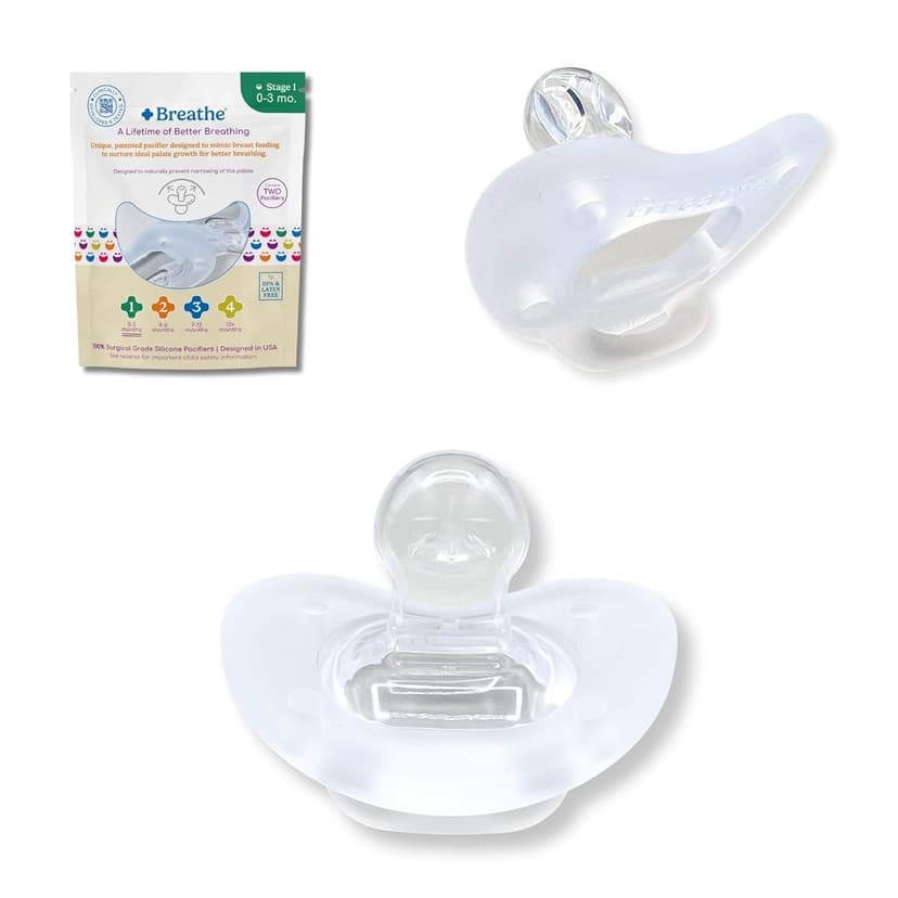 Breathe Baby Pacifier – Patented Design for Natural Oral & Facial Development - BPA-Free, Latex-Free, Pediatrician Developed - Dishwasher Safe 2 Pack (Stage 1: 0-3 Months)