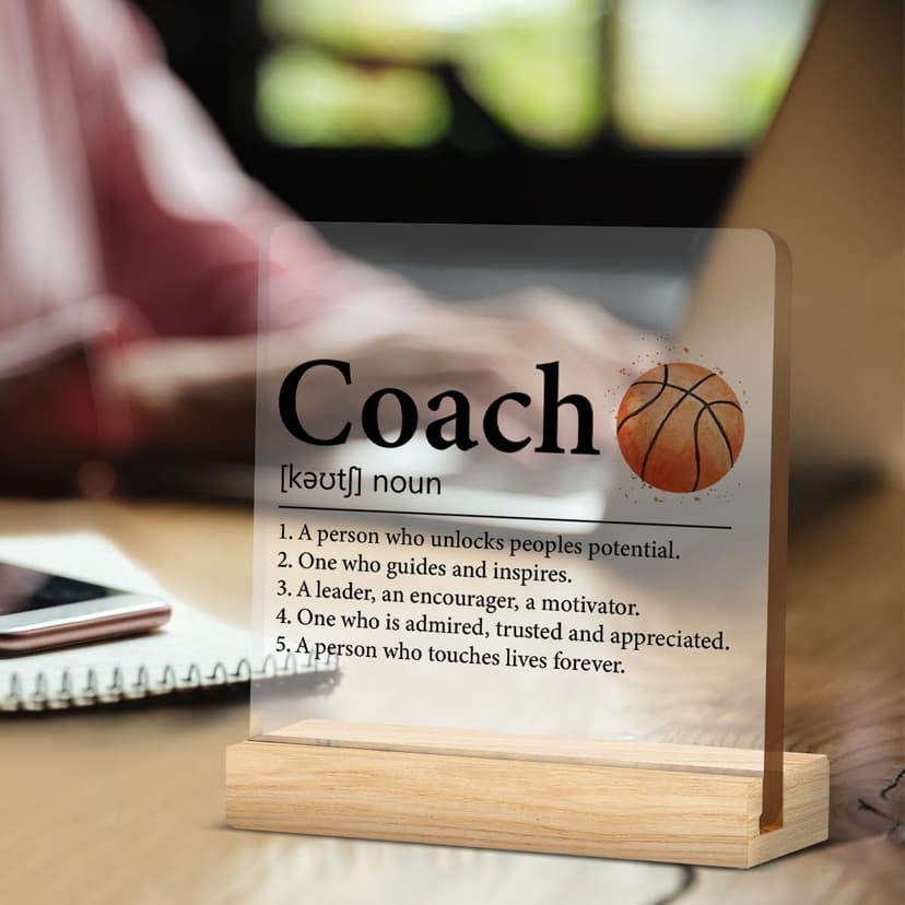 OOINISUU Coach Appreciation Gift, Best Basketball Coach Gifts for Men Women, Coach Definition Clear Desk Decorative Sign Acrylic Plaque Sign Home Office Desk Decor 4x4 Inch