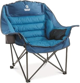 Guide Gear Oversized Extra Large Padded Camping Chair, Portable, Folding, Large Camp Lounge Beach Chairs for Outdoor, Adults, Men and Women, Heavy-Duty 400 Pound Capacity, with Cup Holder Blue