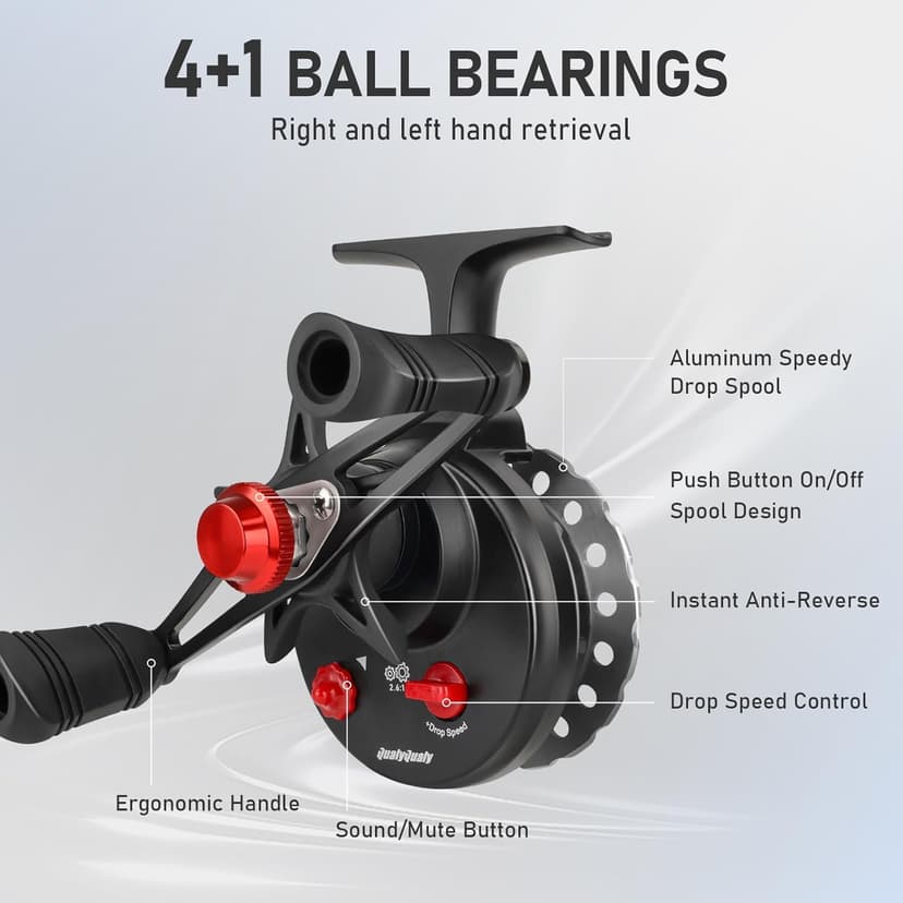QualyQualy Ice Fishing Rod and Reel Combo 24 inch M/ML Inline Ice Fishing Combos 2 Different Tips for Walleye Perch Panfish and Trout