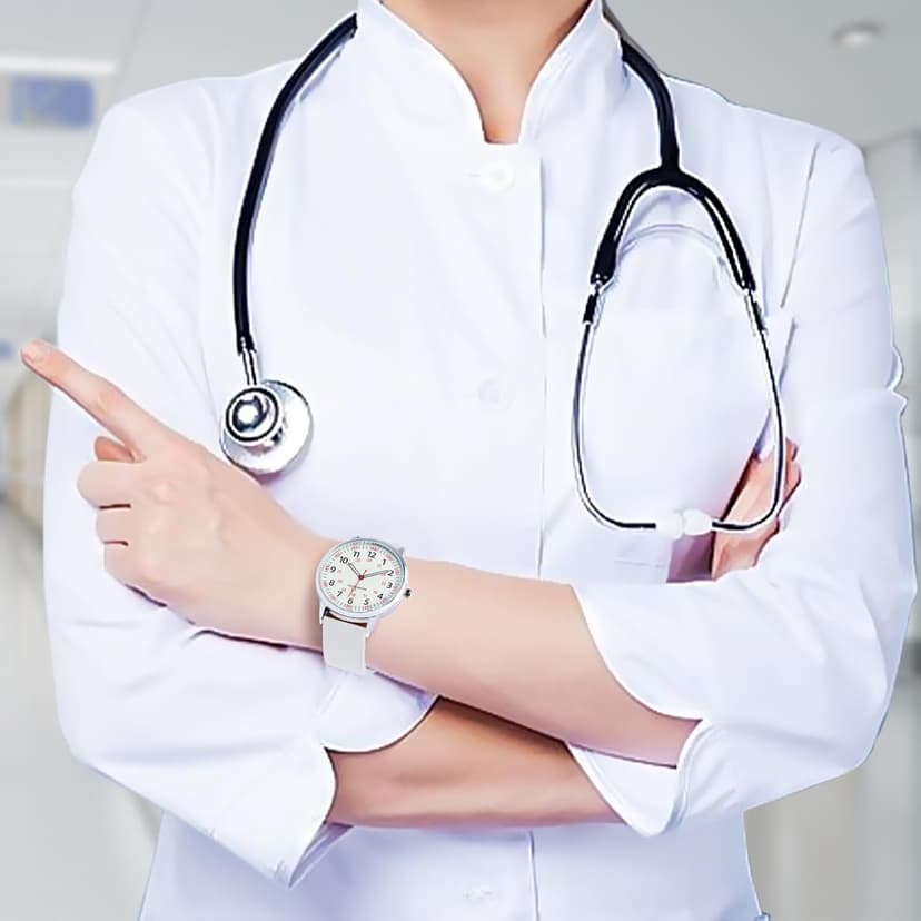 IBSO Women Watch for Nurse Easy to Read Dial Wristwatches Silicone Band Water Resistant Watches Second Hand and 24 Hour