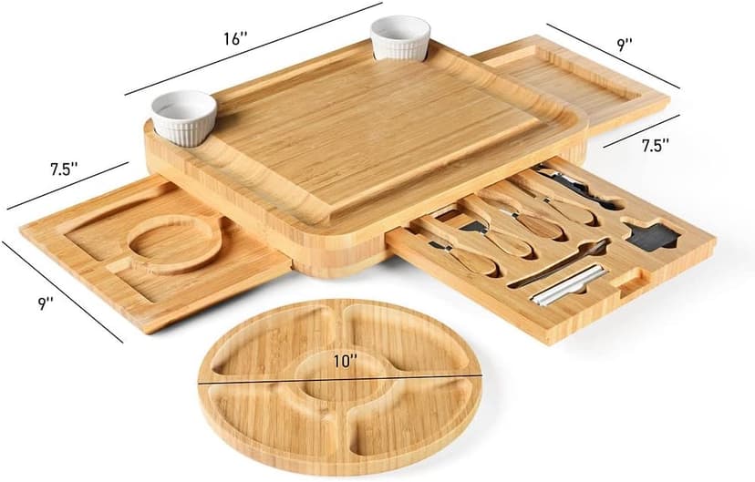 Complete Serving Set with Utensils & Trays, Entertaining, House Warming, Wedding, Bridal Shower & Birthday Gift for Women Bamboo Charcuterie Board Set, Large Cheese Board 3-Drawer with Accessories B0BKLRWSZW