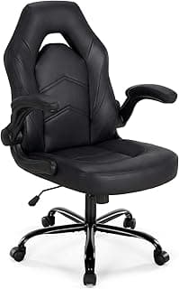 DUMOS Ergonomic Computer Gaming Chair - Home Office Desk with PU Leather Lumbar Support, Height Adjustable Big and Tall Video Game with Flip-up Armrest, Swivel Wheels for Adults, Black