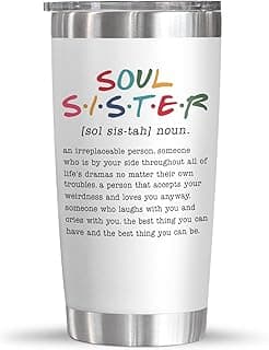 TEEZWONDER Friendship Gifts for Women - Soul Sister Stainless Steel Insulated Coffee Tumbler with Lid 20 oz - Mothers Day Birthday Gifts for Friendship Women Friend BFF Female Work Bestie Coworkers