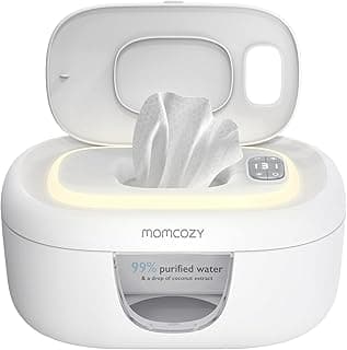 Wipe Warmer with Night Light, Fast and Even Heating, 4 Adjustable Temperature Modes, Baby Shower & Registry Must-haves, Grey Momcozy Baby Wipe Warmer, Innovative Spring Design,Large Capacity Dispenser B0FZKLFGJ1