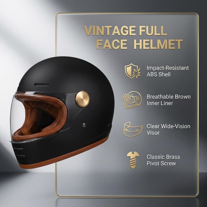 Retro Motorcycle Helmet for Adults?Vintage Full Face Helmet with Ventilation System, Waterproof Design for Motorcycle Riding