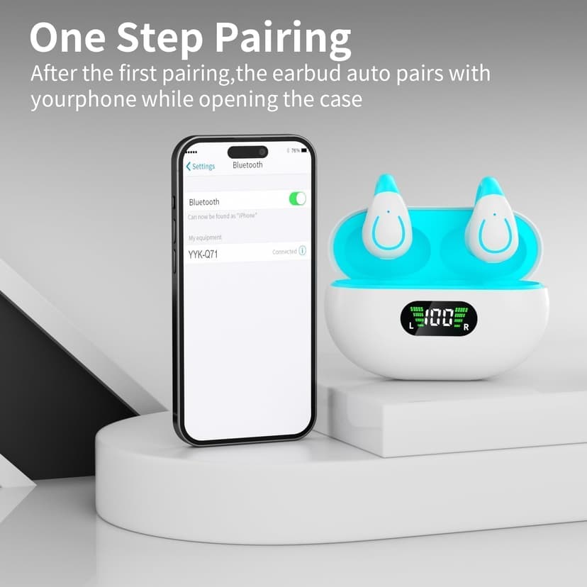 Clip On Earbuds, Bluetooth 5.3 Lightweight Comfort Bone Conduction Open Ear Headphones with LED Digital Display Charging Case Sport Built-in Mic IPX7 Waterproof for Running Fitness Android,Light Blue1