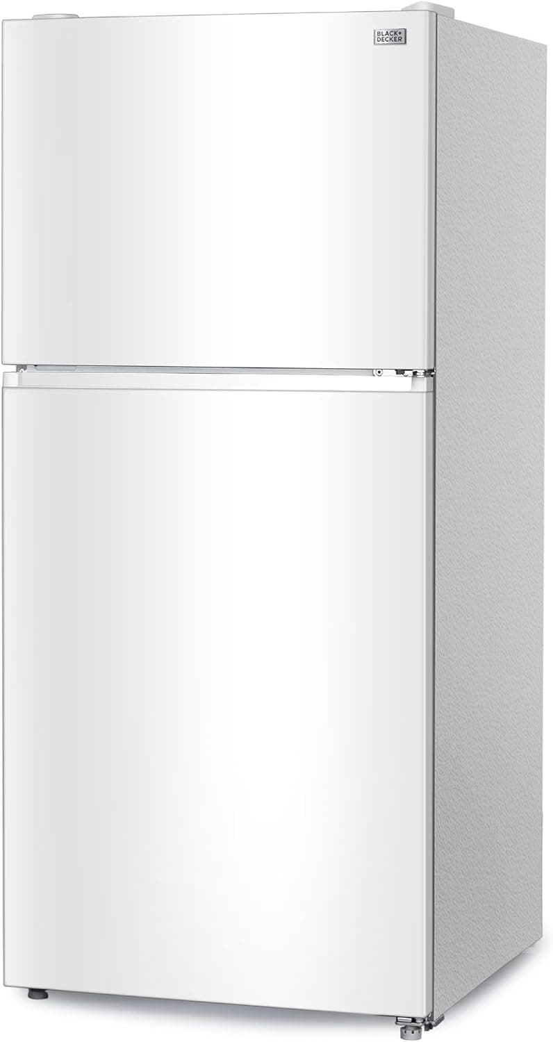 BLACK+DECKER 20.1 Cu. Ft. Top Mount Refrigerator with Ice Maker, 2-Door Refrigerator with Top Freezer, Freezer with Icemaker and Adjustable Temperature Control, BR2010JIMW, White