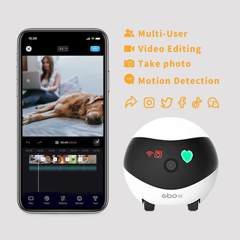 Whole-Home Mobility, Two-Way Talk, Night Vision, Local Storage, Auto-Recharge, Long Distance Gift for Family/Pet Enabot EBO SE Home Robot Camera: 1080P Mobile FamilyBot Pet Companion B09R6V3CJM