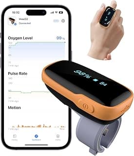 Vibeat Pulse Oximeter for 12 Hours Continuous Tracking, WearO2 Bluetooth Finger Oxygen Monitor, Notification of Low O2, Wearable Ring Blood Oxygen Meter, Free App & PDF Report