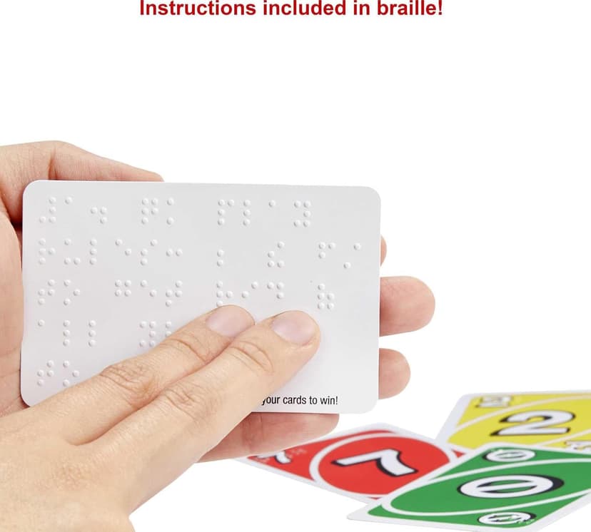 Mattel Games UNO Braille Card Game with Cards Specially Designed for Blind & Low-Vision Players for Kids, Adults, Family Nights & Parties