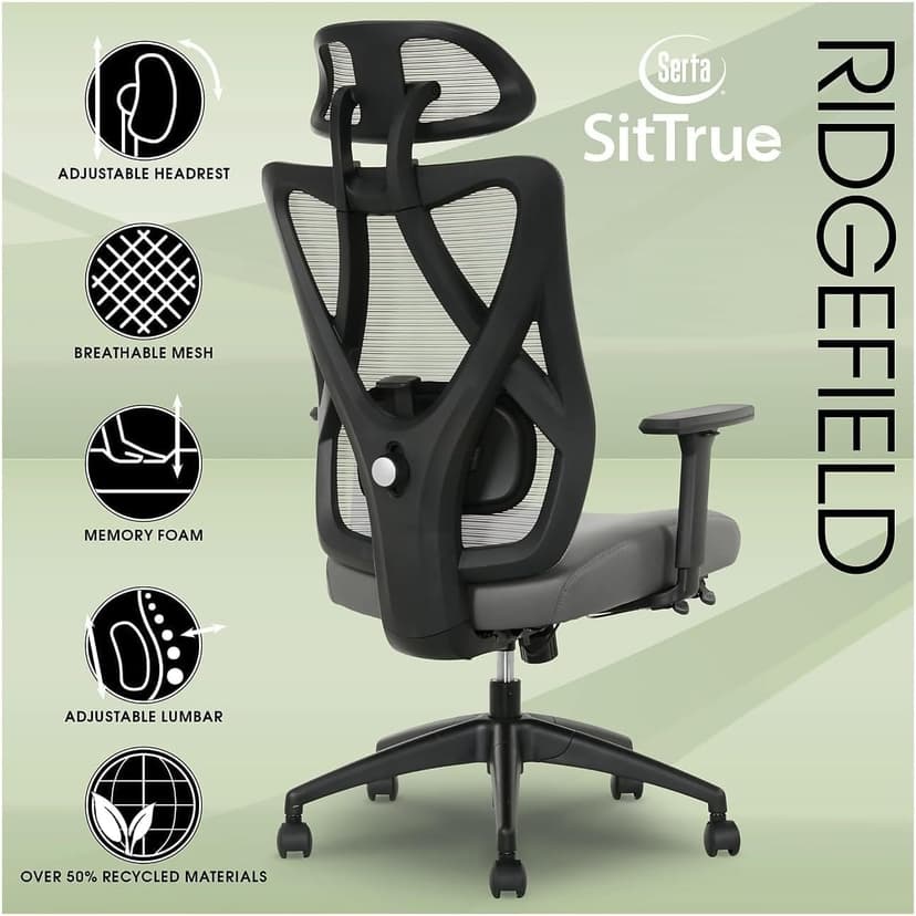 SitTrue Ridgefield Ergonomic Mesh/Vegan Leather High-Back Task