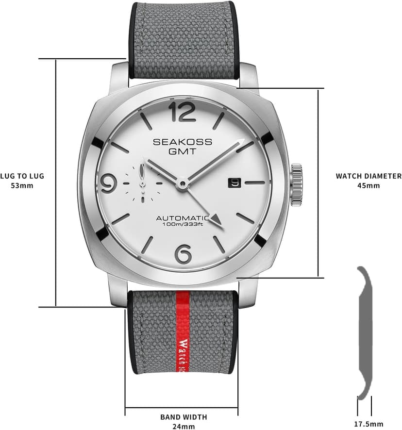 SEAKOSS GMT Watches for Men Automatic 45MM Date 10ATM Waterproof Seagull ST2557 Movement Luminous Stainless Steel Sapphire Glass Mechanical Wristwatches S8441