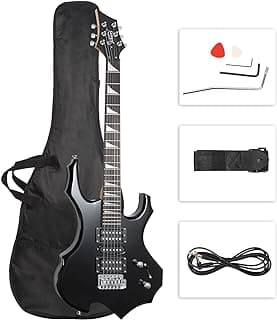 Glarry Cool Burning Fire Style Electric Guitar Christmas gift for Beginner Guitar Lover with Accessories Pack (Black)