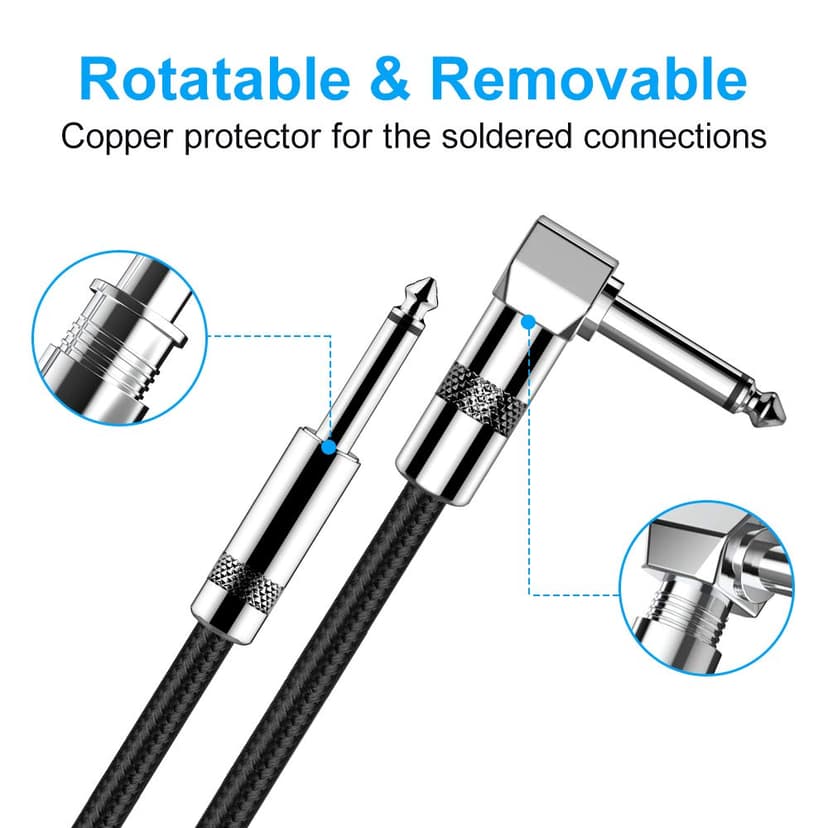 New Bee Guitar Cable 6ft Electric Instrument Cable Bass AMP Cord for Electric Guitar, Bass Guitar, Electric Mandolin, Pro Audio (Right Angle to Straight, Black)