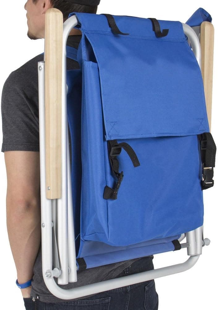 Set of 2 Folding Backpack Beach Chairs for Adults,Outdoor Folding Heavy Duty Camping Chair with Large Pockets and Cup Holder,Adjustable high Beach Lounge Chairs for Outdoor,Travel (Blue)