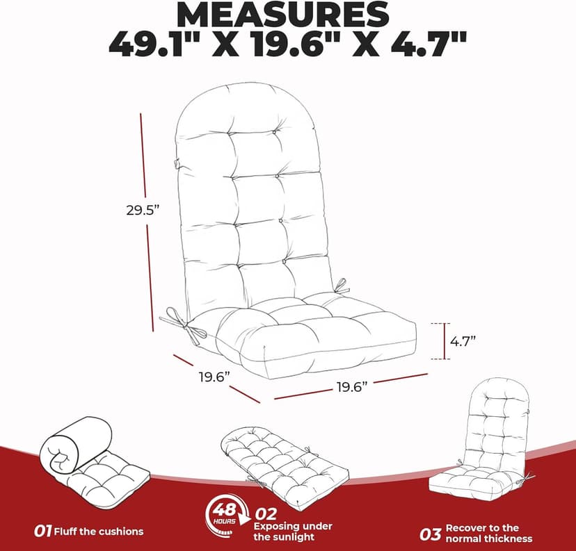 DANGHOOGY Outdoor/Indoor Adirondack Chair Cushion, Waterproof Outdoor Rocking Chair Cushion with Ties, Tufted Replacement Seat Cushions for Outdoor Furniture, Red Flower