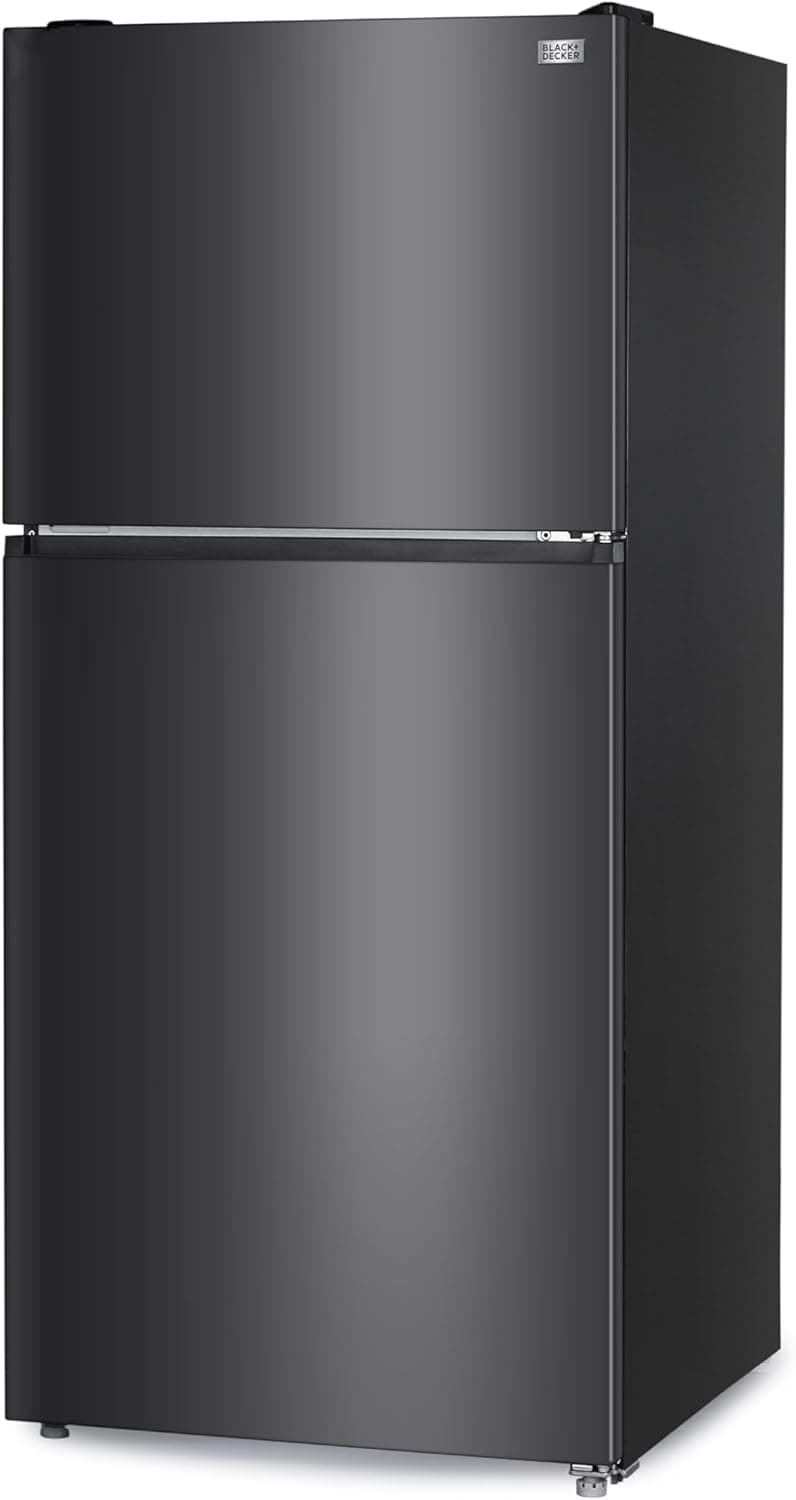BLACK+DECKER 20.1 Cu. Ft. Top Mount Refrigerator with Ice Maker, 2-Door Refrigerator with Top Freezer, Freezer with Icemaker and Adjustable Temperature Control, BR2010JIMB, Black