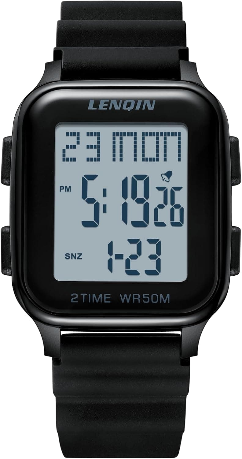 LN LENQIN Mens Digital Watch Ultra Thin Minimalist Sports Waterproof Digital Watches Men Outdoor Wrist Watch for Men with LED Backlight Timer Alarm Date